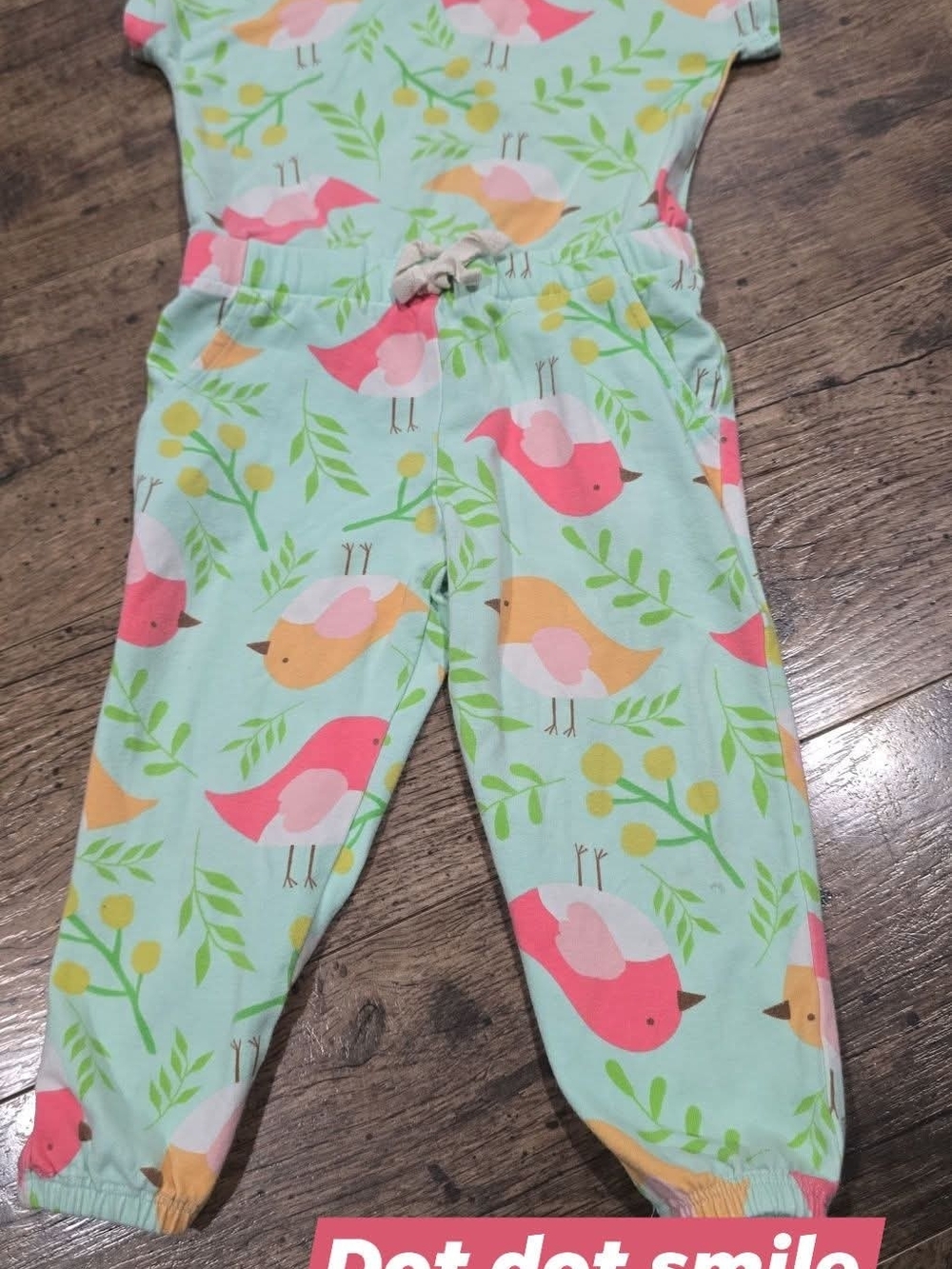 Dotdotsmile Mint Bird Print Baby Girl Romper with Pink & Peach Accents